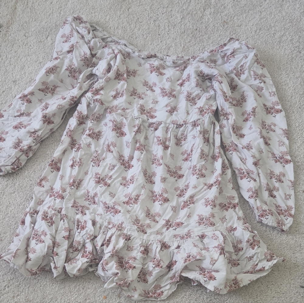 Target White Midi Dress with Pink Floral Print